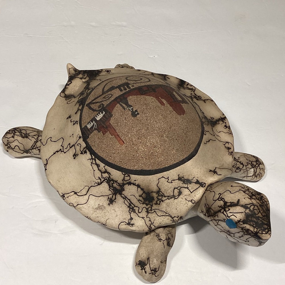 Navajo Pottery Horse Hair Turtle Native Indian Art Trinket Box Signed 11”